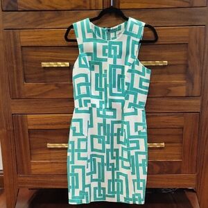 Milly Green and White Geometric Shift Mini Dress